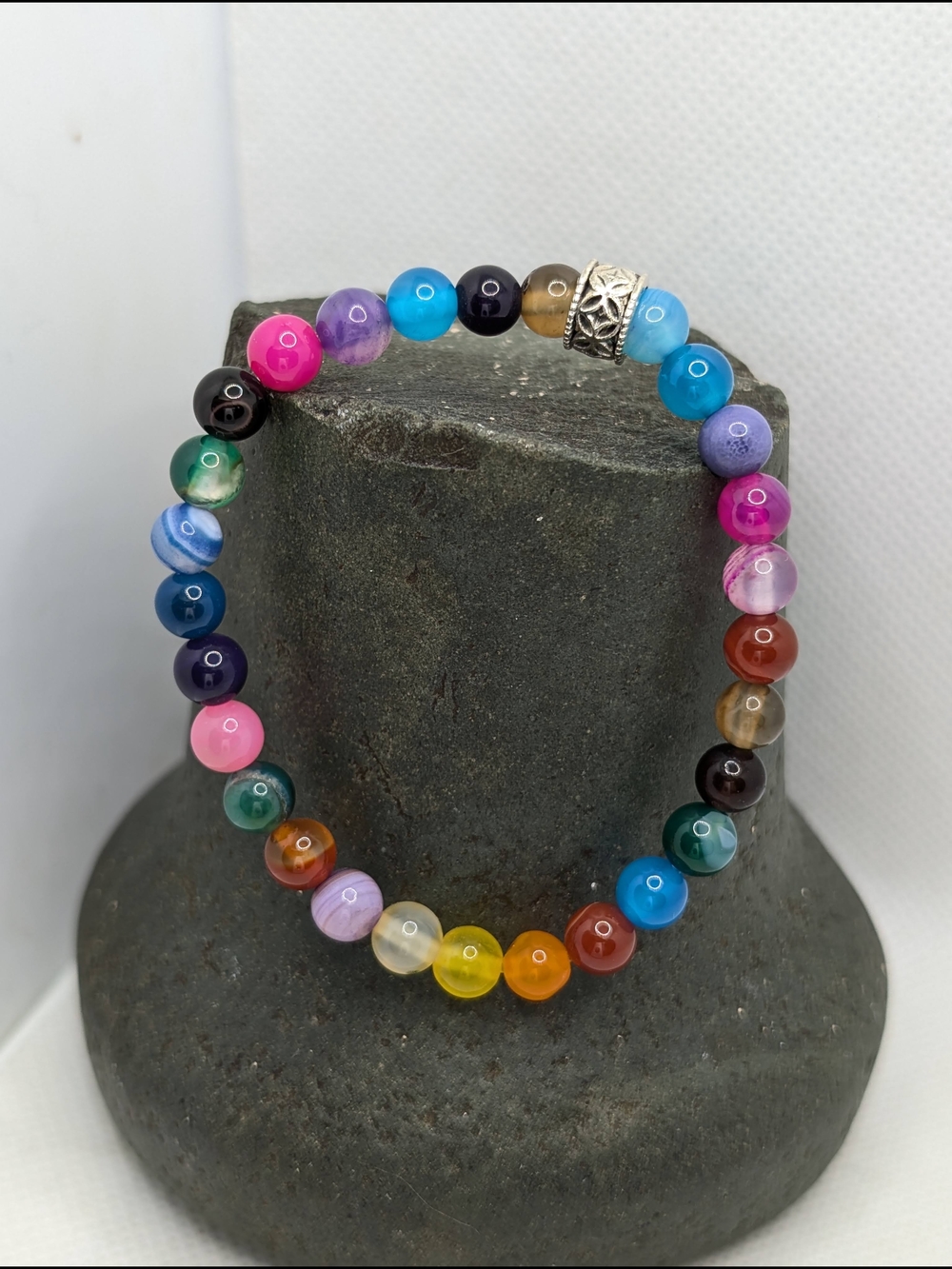 Hand Crafted Multicolor Beaded Bracelet with Silver Accent